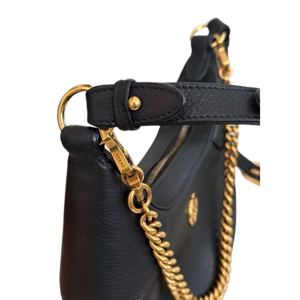Gucci Black Leather Shoulder Bag with Gold Chain - Picture 13 of 16